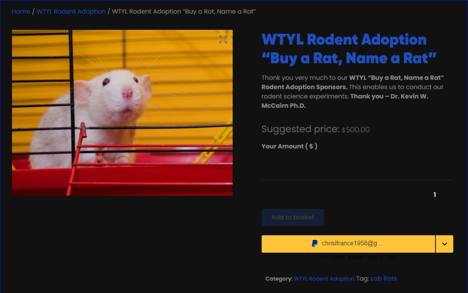 WTYL Rodent Adoption “Buy a Rat, Name a Rat”